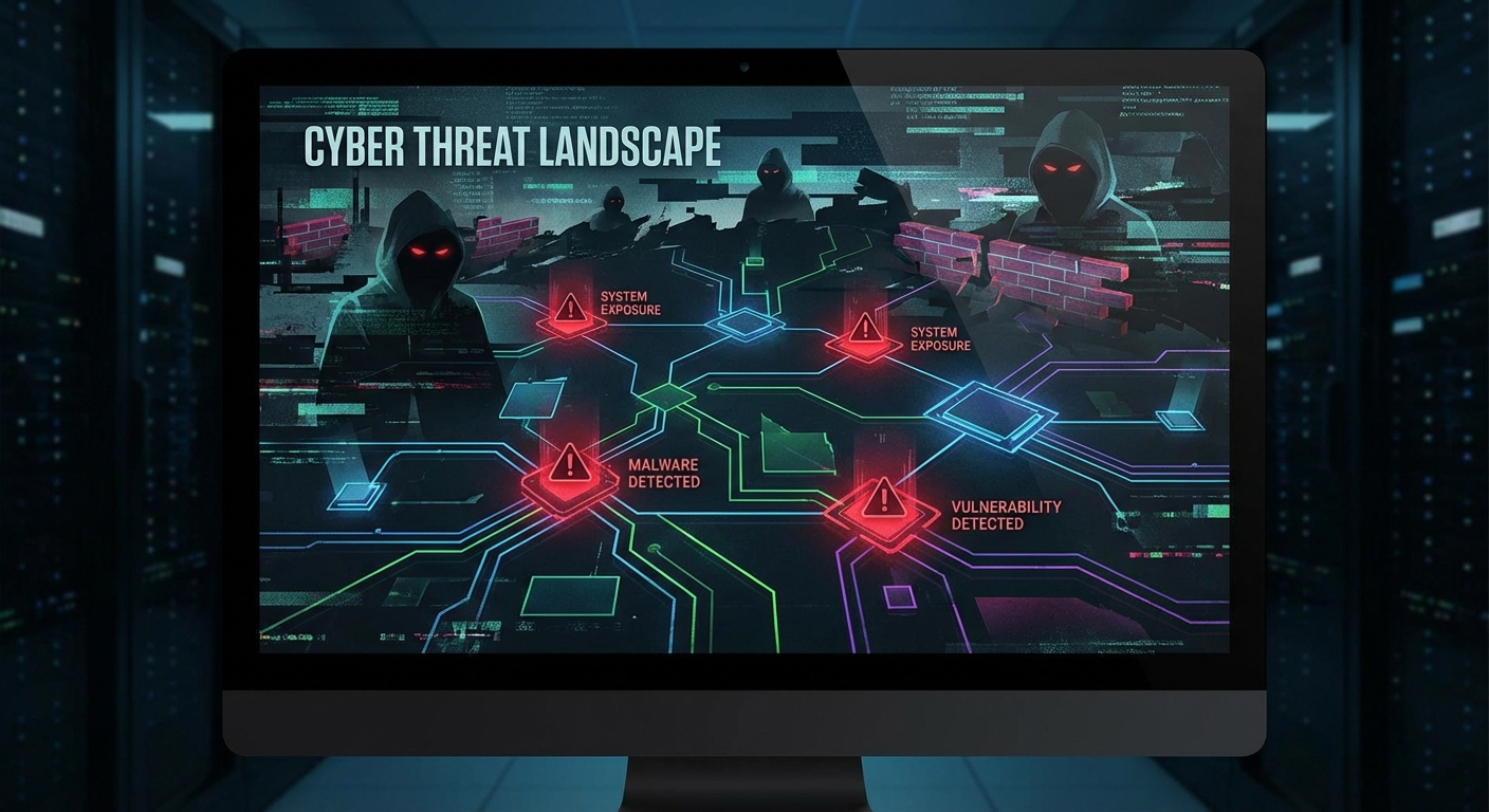 Cybersecurity visualization showing exposed systems and network vulnerabilities in AI agent infrastructure